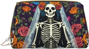 Colorful Flower Skulls Toiletry Pouch, Travel-Friendly Makeup Organizer For Makeup Brushes, Lipsticks