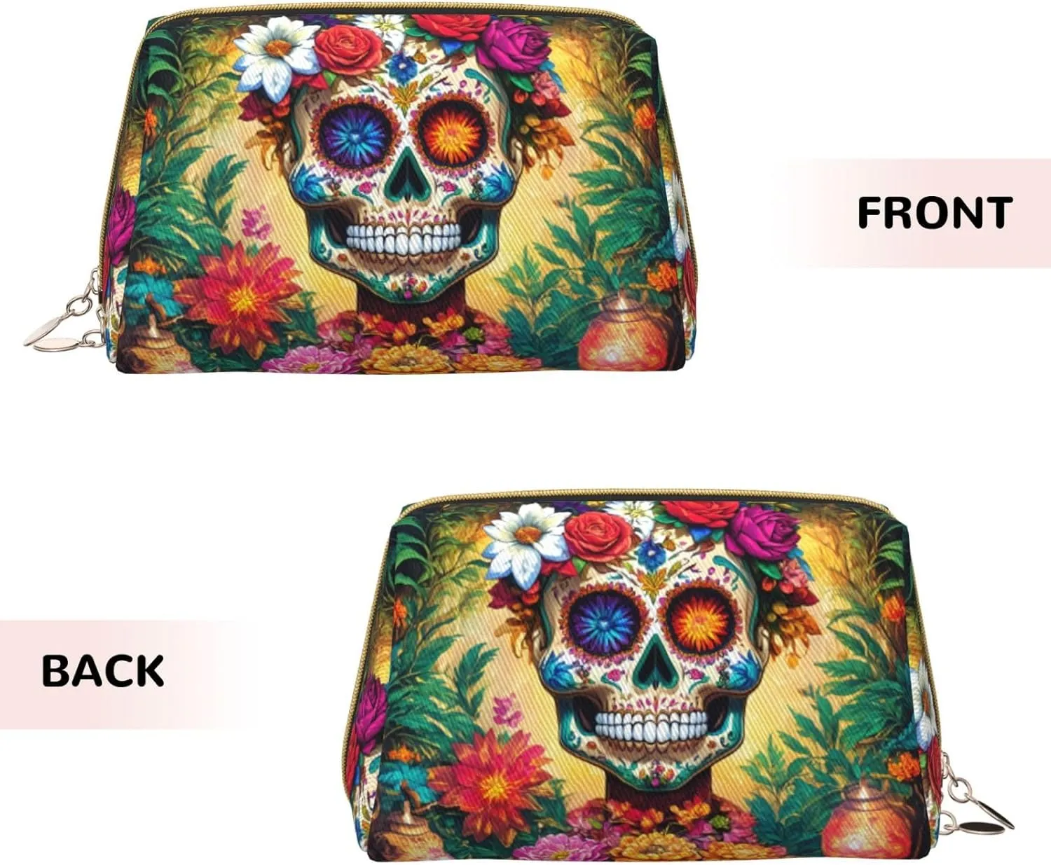Colorful Flower Skulls Toiletry Pouch, Travel-Friendly Makeup Organizer For Makeup Brushes, Lipsticks