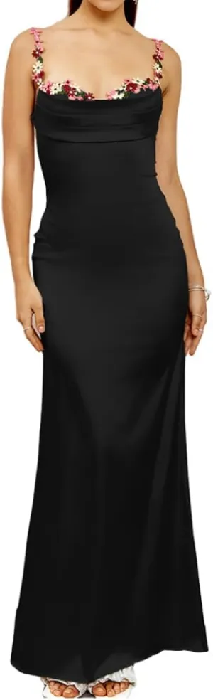 Colysmo Women's Satin Spaghetti Strap Slip Bodycon Maxi Dress Sleeveless Wedding Guest Elegant Evening Party Dresses