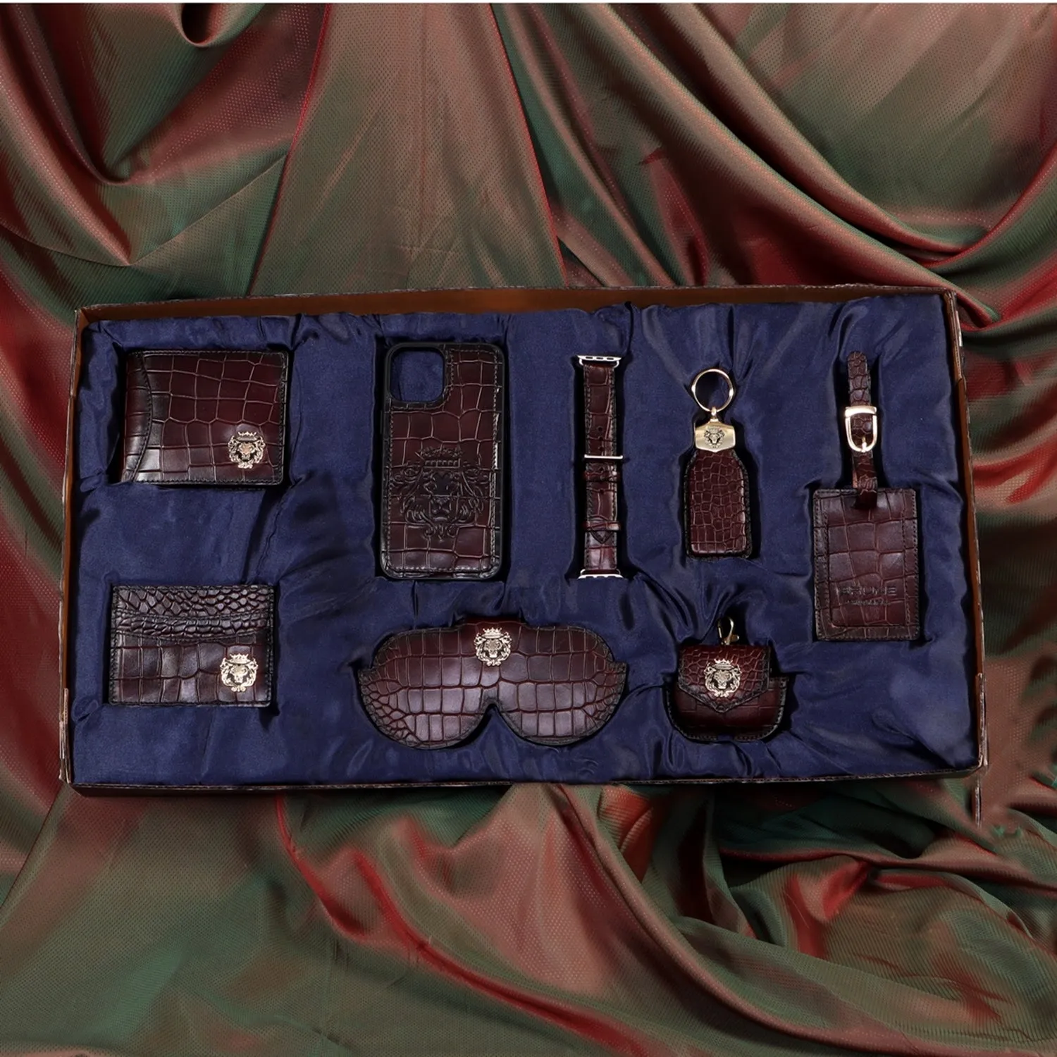 Combo of Multi Color Accessory in Deep Cut Croco Textured Leather Products
