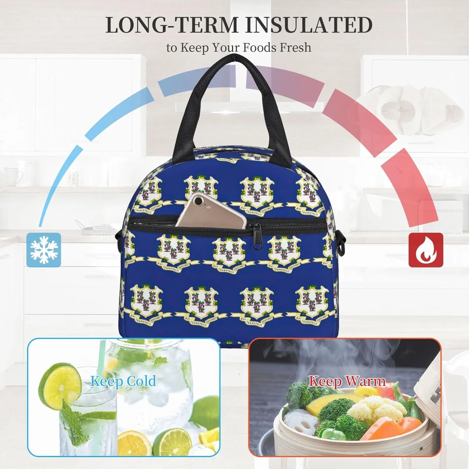 Connecticut State Flag Insulated Lunch Bag Lunch Box For Women Men Reusable Tote For Office Gym Outings
