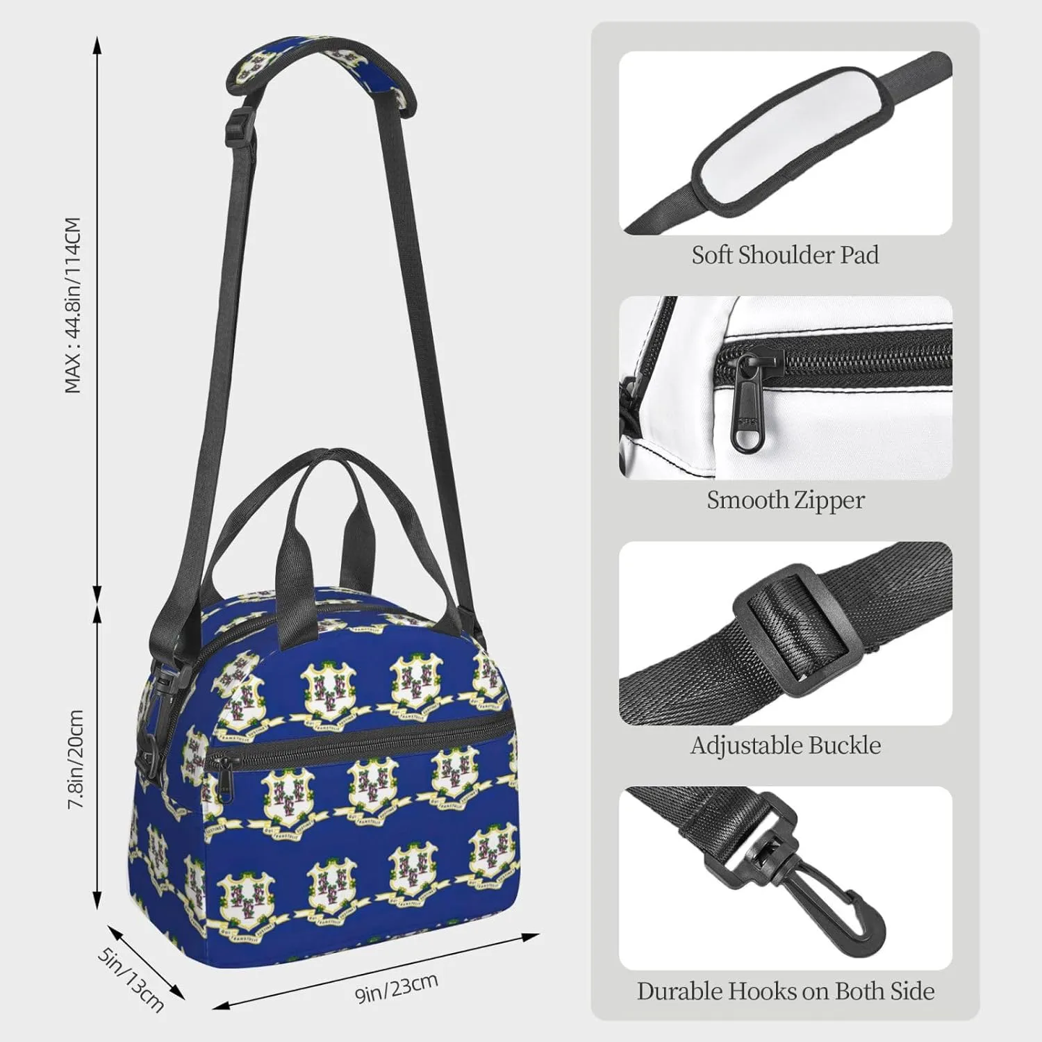 Connecticut State Flag Insulated Lunch Bag Lunch Box For Women Men Reusable Tote For Office Gym Outings