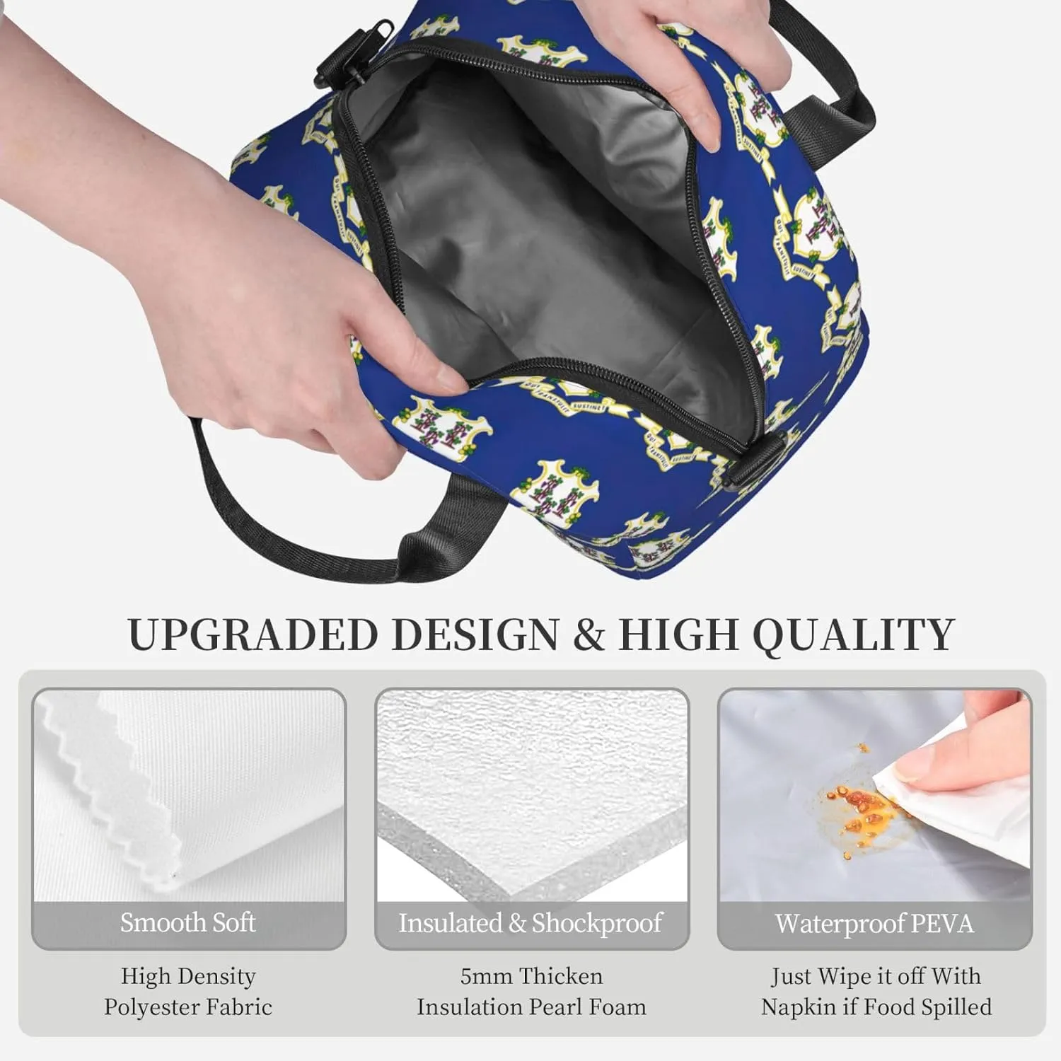 Connecticut State Flag Insulated Lunch Bag Lunch Box For Women Men Reusable Tote For Office Gym Outings