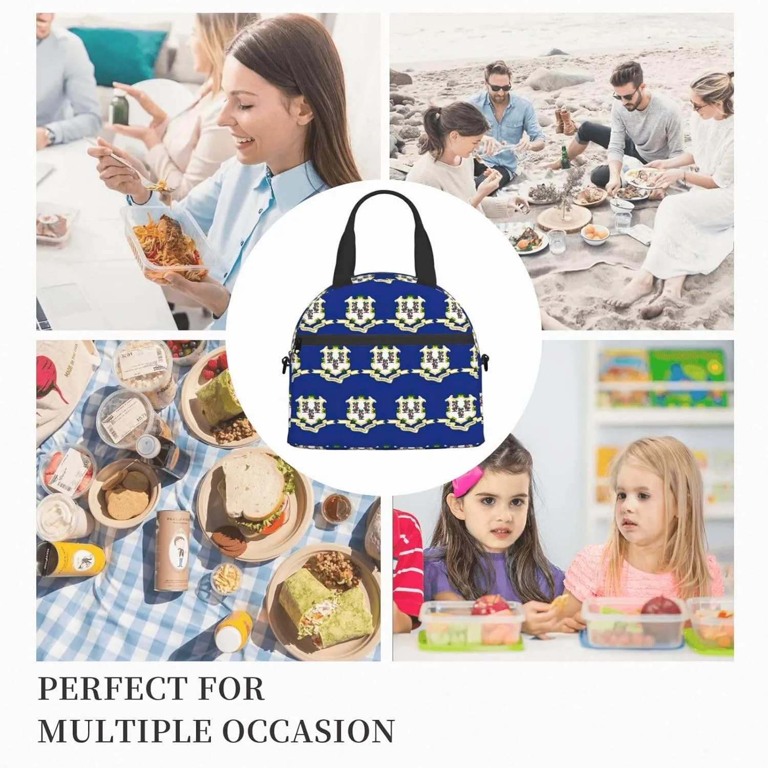 Connecticut State Flag Insulated Lunch Bag Lunch Box For Women Men Reusable Tote For Office Gym Outings