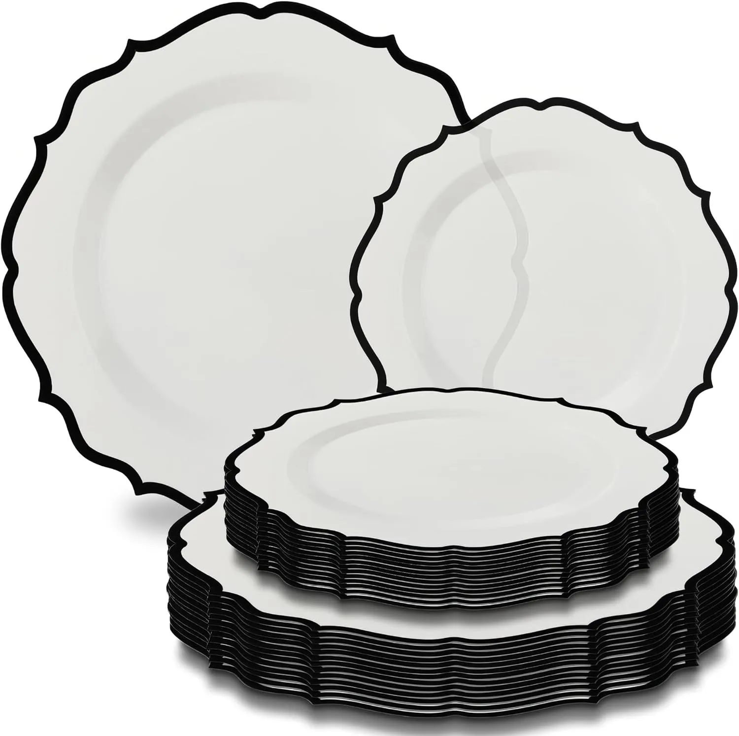 Contemporary Collection Combo Clear Plates with Black Rim - 7.5" - 10.5" (Pack of 32) - Sleek Modern Design - Perfect For Entertaining & Everyday Use