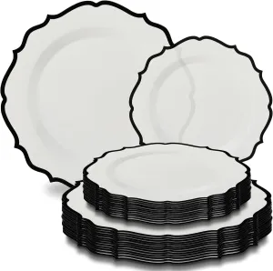 Contemporary Collection Combo Clear Plates with Black Rim - 7.5" - 10.5" (Pack of 32) - Sleek Modern Design - Perfect For Entertaining & Everyday Use