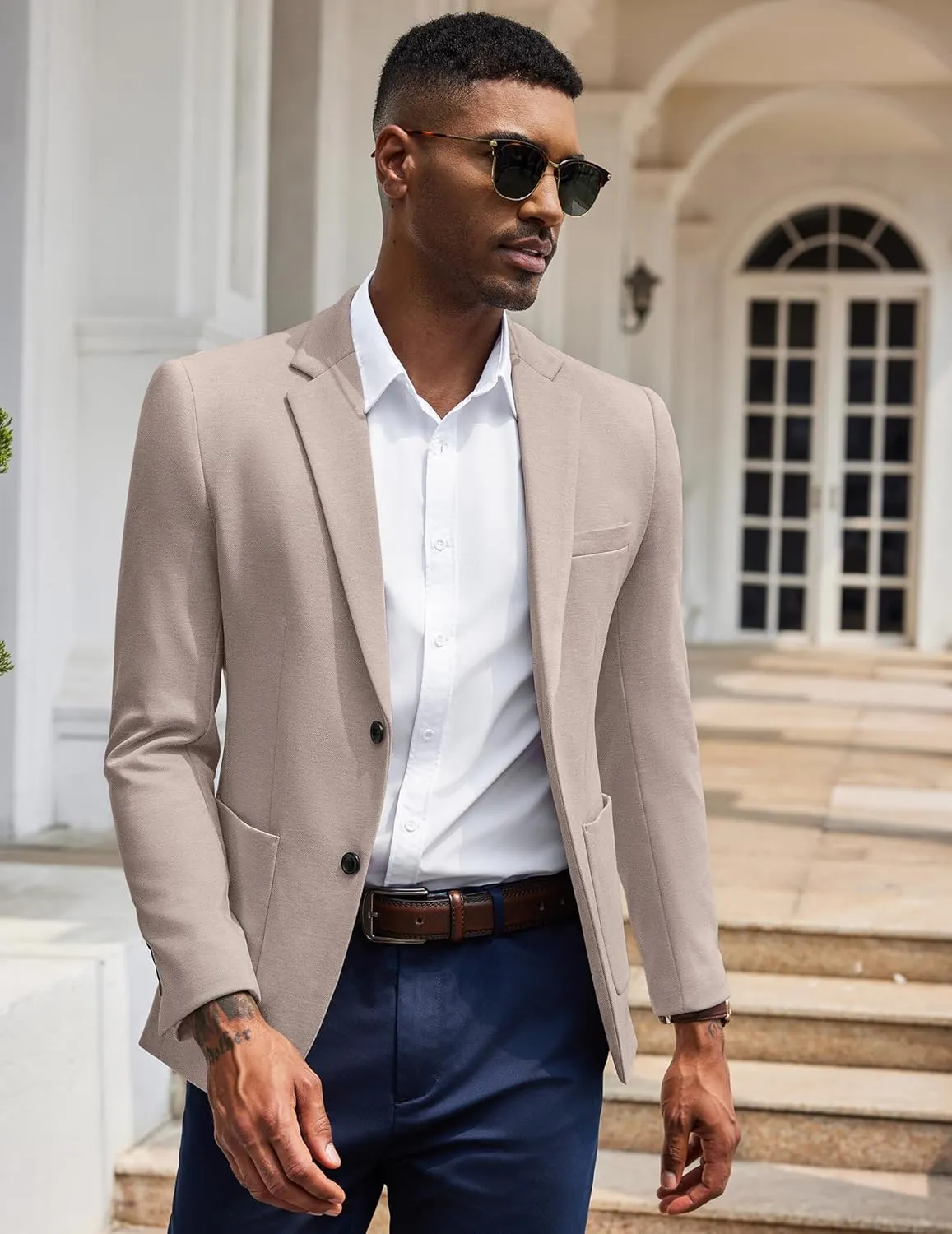 COOFANDY Men's Casual Knit Blazer Slim Fit Sport Coat Stretch Two Button Suit Jacket