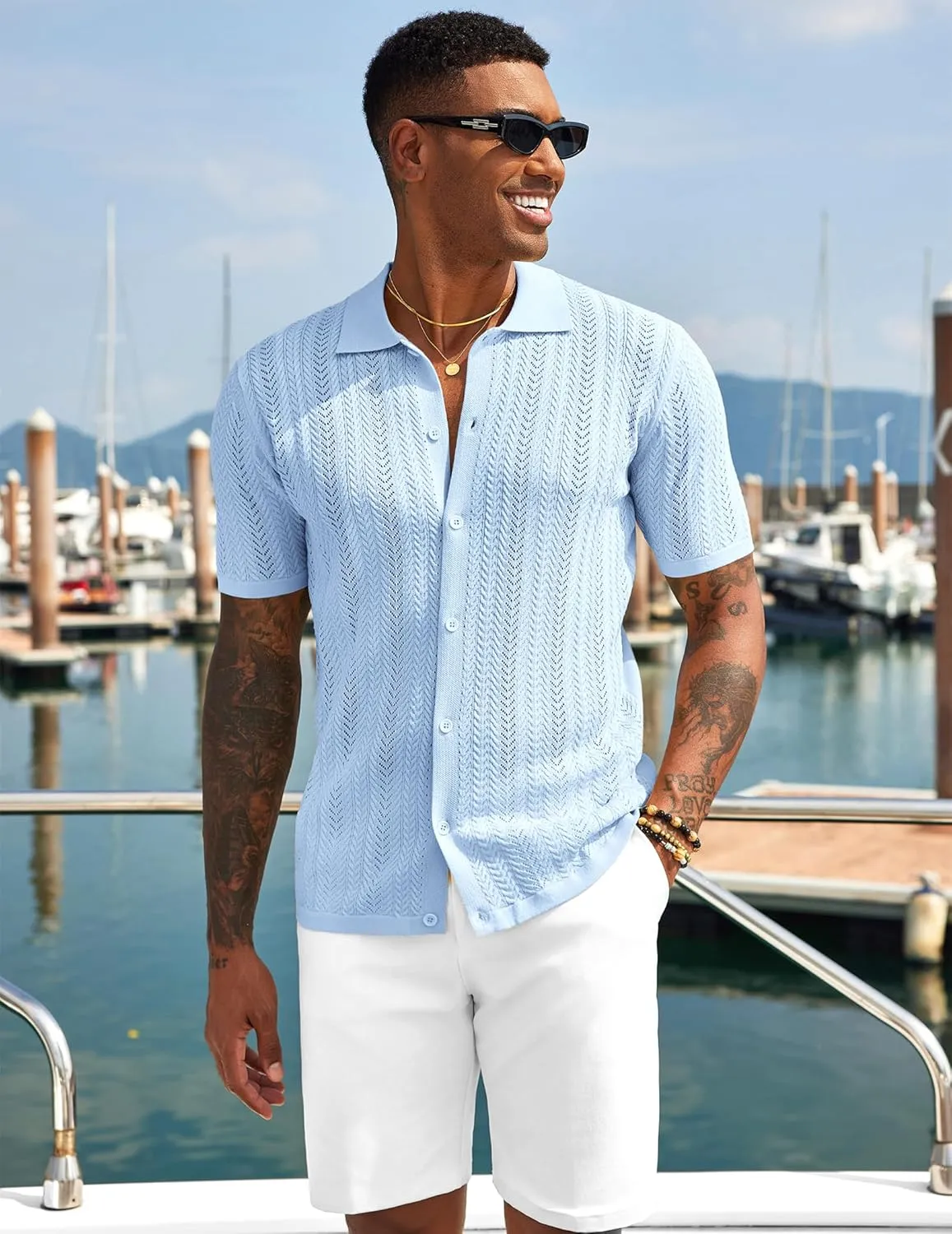 COOFANDY Mens Knit Shirt 2025 Short Sleeve Casual Button Down Shirt Summer Beach Vacation Shirts