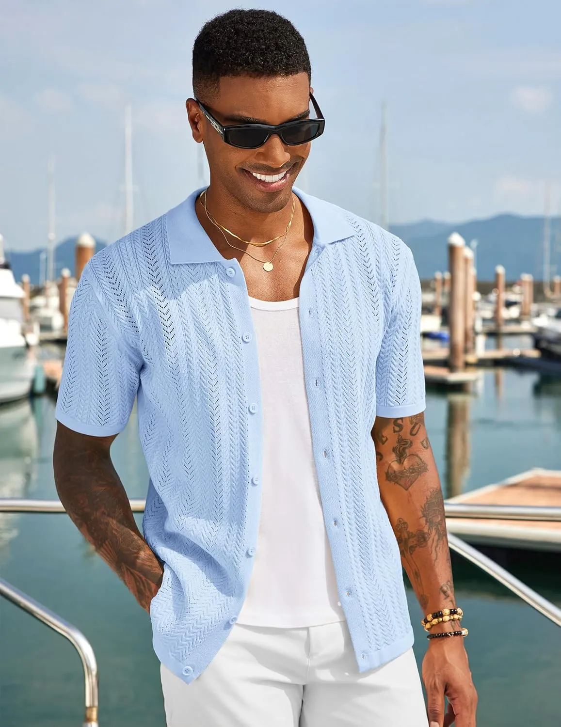 COOFANDY Mens Knit Shirt 2025 Short Sleeve Casual Button Down Shirt Summer Beach Vacation Shirts