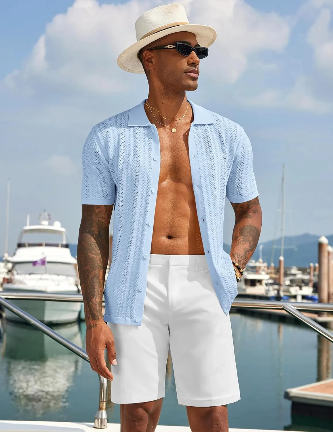 COOFANDY Mens Knit Shirt 2025 Short Sleeve Casual Button Down Shirt Summer Beach Vacation Shirts