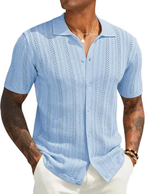 COOFANDY Mens Knit Shirt 2025 Short Sleeve Casual Button Down Shirt Summer Beach Vacation Shirts