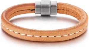 COOLSTEELANDBEYOND Light Brown Leather Bangle Bracelet for Mens Womens Genuine Leather Wristband with Magnetic Clasp