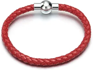COOLSTEELANDBEYOND Mens Women Red Braided Leather Bracelet Genuine Leather Bangle Wristband with Magnetic Clasp Thin