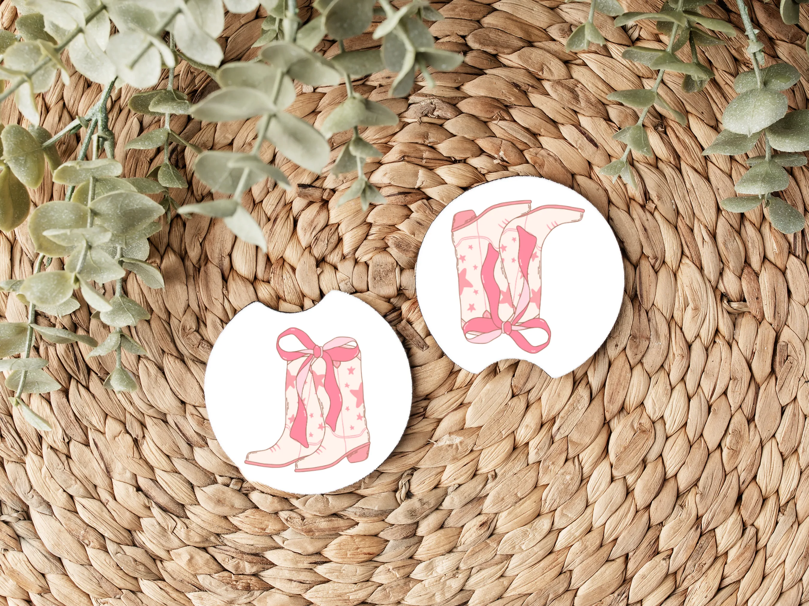 Coquette Cowgirl Boots and Bows Car Coaster