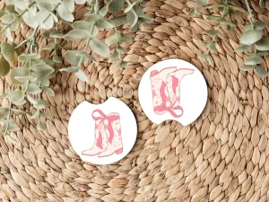 Coquette Cowgirl Boots and Bows Car Coaster