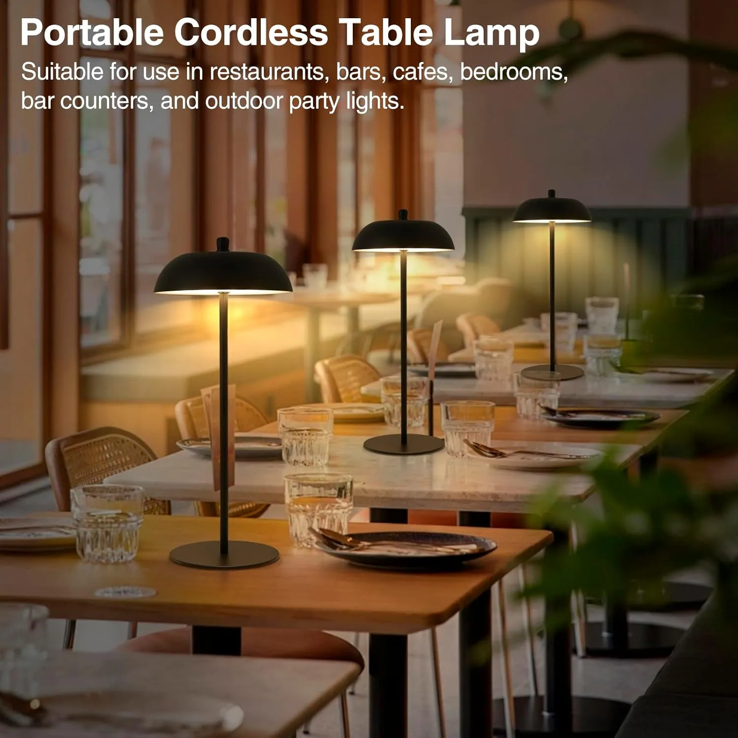 Cordless Table Lamp Rechargeable - Adjustable Height LED Desk Lamp 3 Way Dimmable Touch Nightstand Reading Lamp - Black Modern Small Bedside Wireless Table Lamp for Dorm Home Bedroom Office