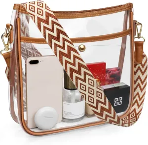 COROMAY Clear Bag Stadium Approved, Crossbody Purse with Adjustable Strap, Leather Bag for Stadium Events