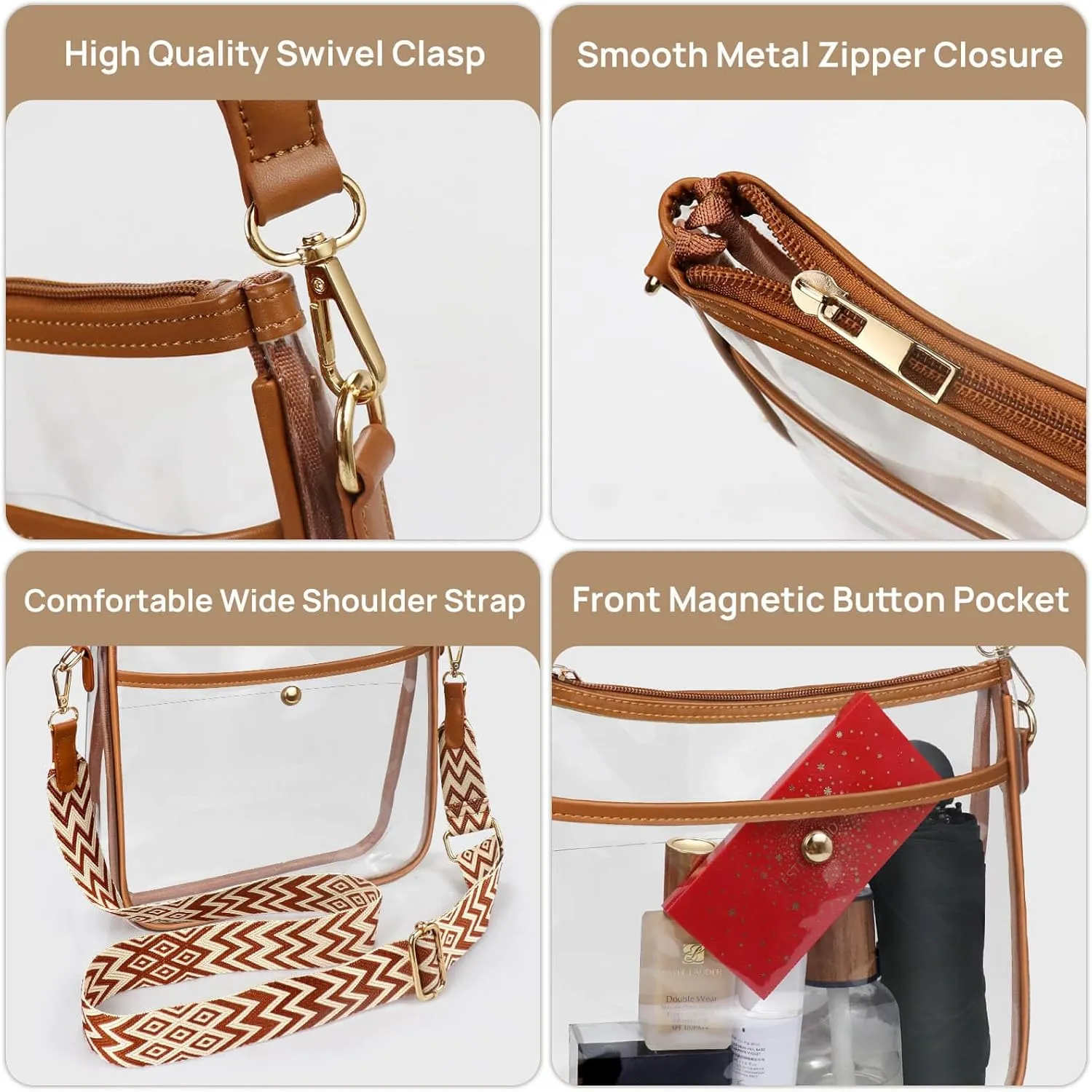 COROMAY Clear Bag Stadium Approved, Crossbody Purse with Adjustable Strap, Leather Bag for Stadium Events