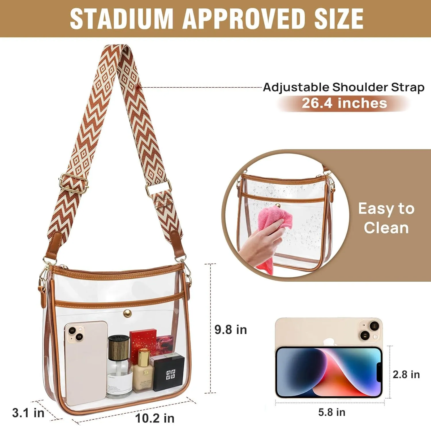 COROMAY Clear Bag Stadium Approved, Crossbody Purse with Adjustable Strap, Leather Bag for Stadium Events