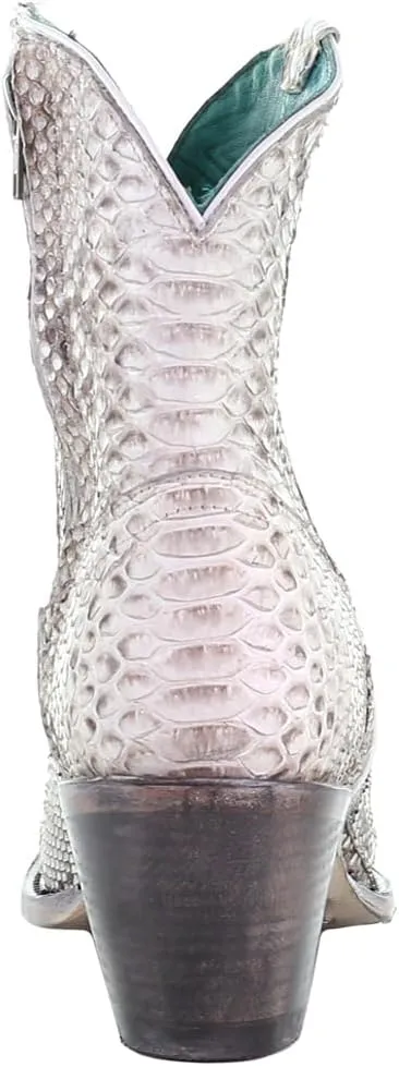CORRAL LADIE'S NATURAL PYTHON ZIPPER ANKLE BOOT, SNIP TOE, LEATHER SOLE, WESTERN, A3791