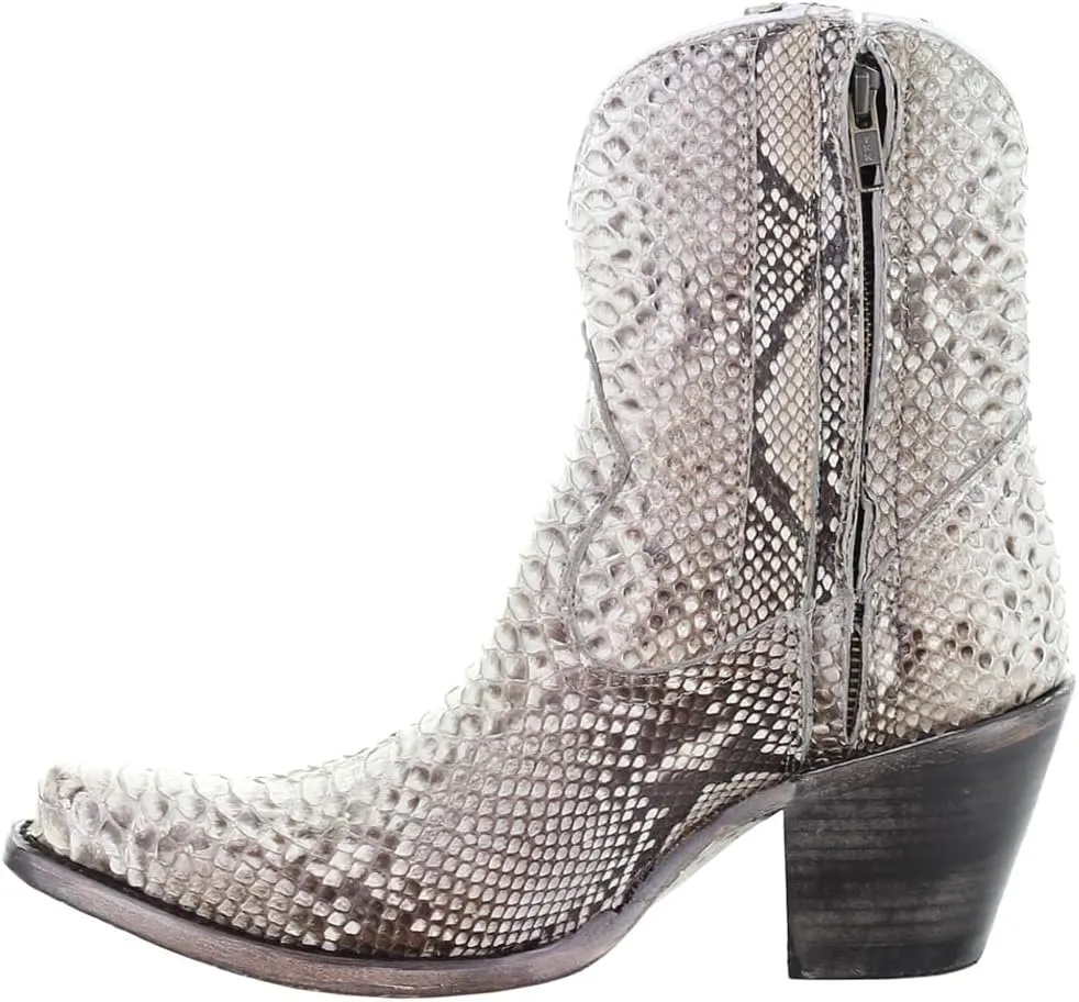 CORRAL LADIE'S NATURAL PYTHON ZIPPER ANKLE BOOT, SNIP TOE, LEATHER SOLE, WESTERN, A3791