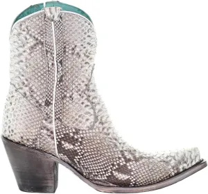 CORRAL LADIE'S NATURAL PYTHON ZIPPER ANKLE BOOT, SNIP TOE, LEATHER SOLE, WESTERN, A3791