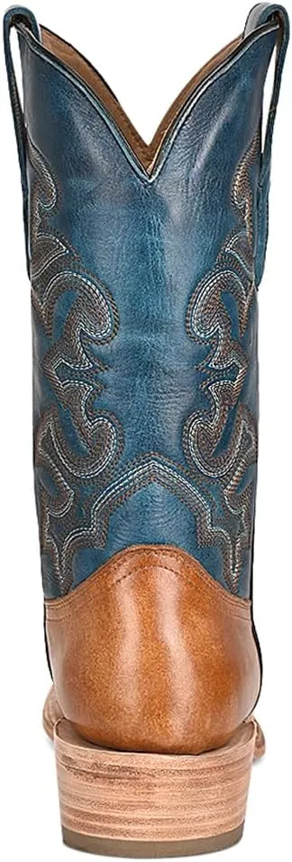 CORRAL MEN'S SAND/NAVY BLUE EMBROIDERY HORSEMAN TOE, LEATHER WITH RUBBER INSERT SOLE, WESTERN A4378