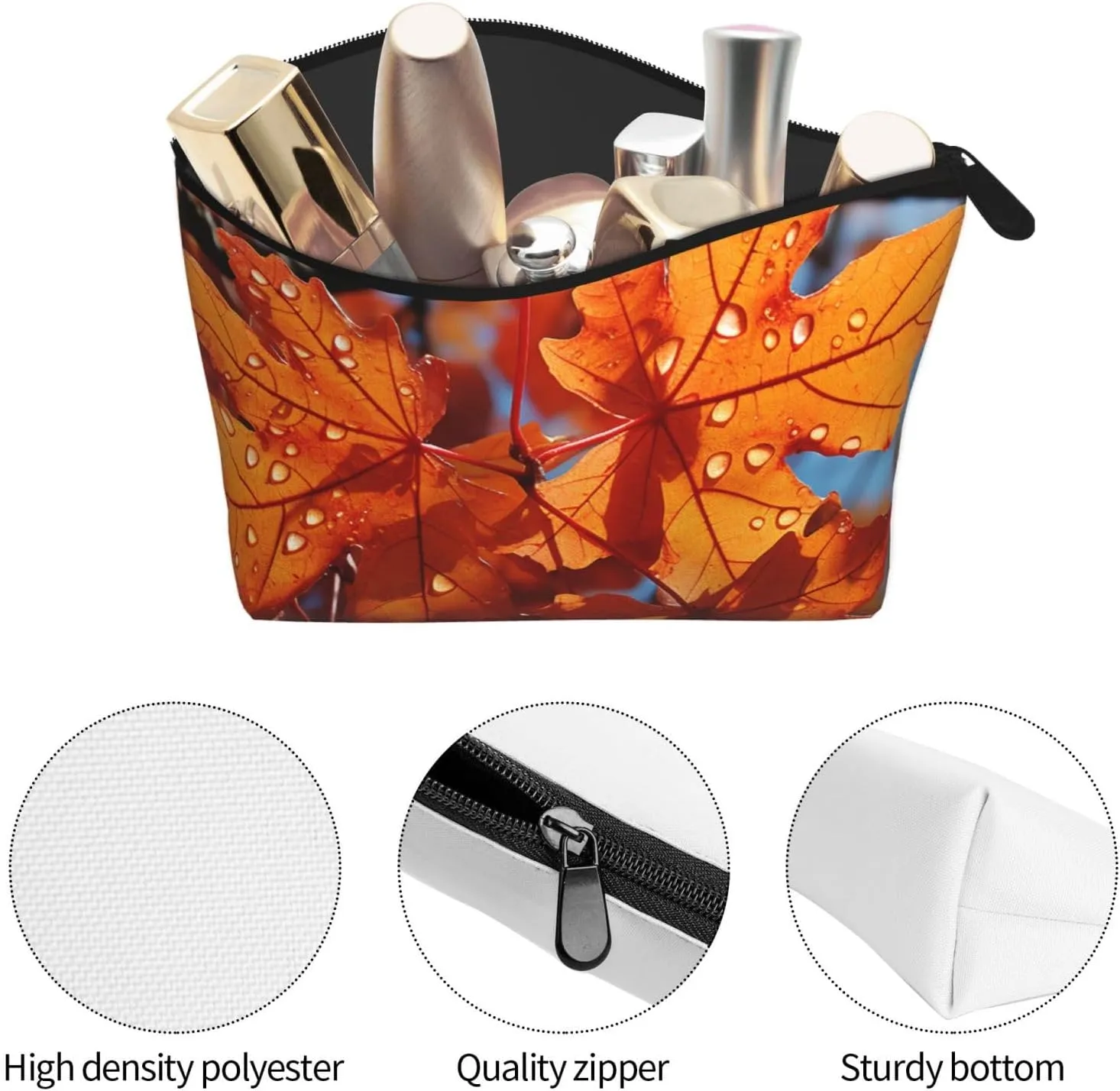 Cosmetic Bag Portable Makeup Bag Fall Maple Leafs Toiletry Bag Large Capacity Zipper Pouch Waterproof Toiletry Pouch Makeup Organizer Case for Women Men