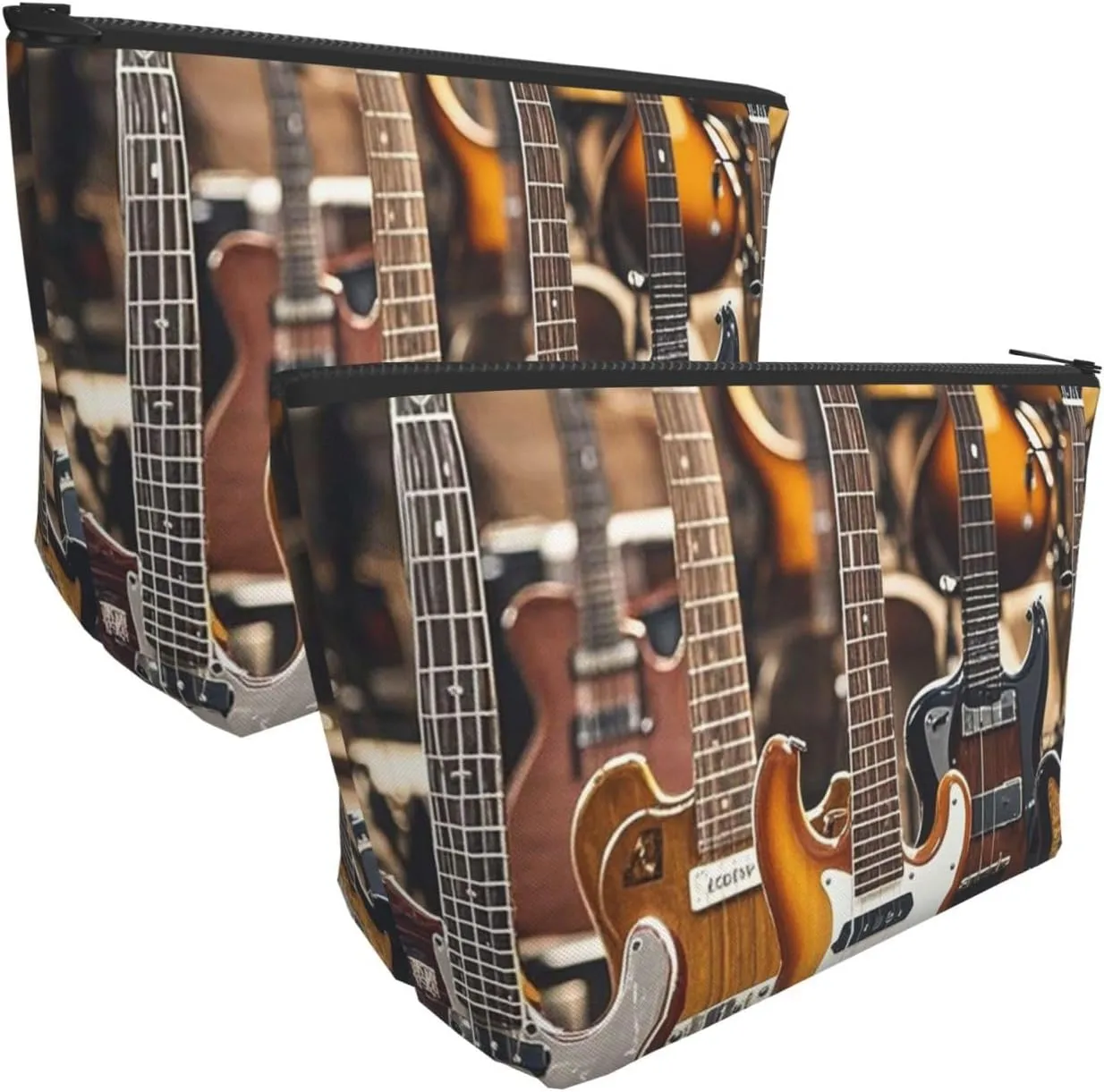 Cosmetic Bag Portable Makeup Bag Guitar Bass Music Musical Instruments Toiletry Bag Large Capacity Zipper Pouch Waterproof Toiletry Pouch Makeup Organizer Case for Women Men