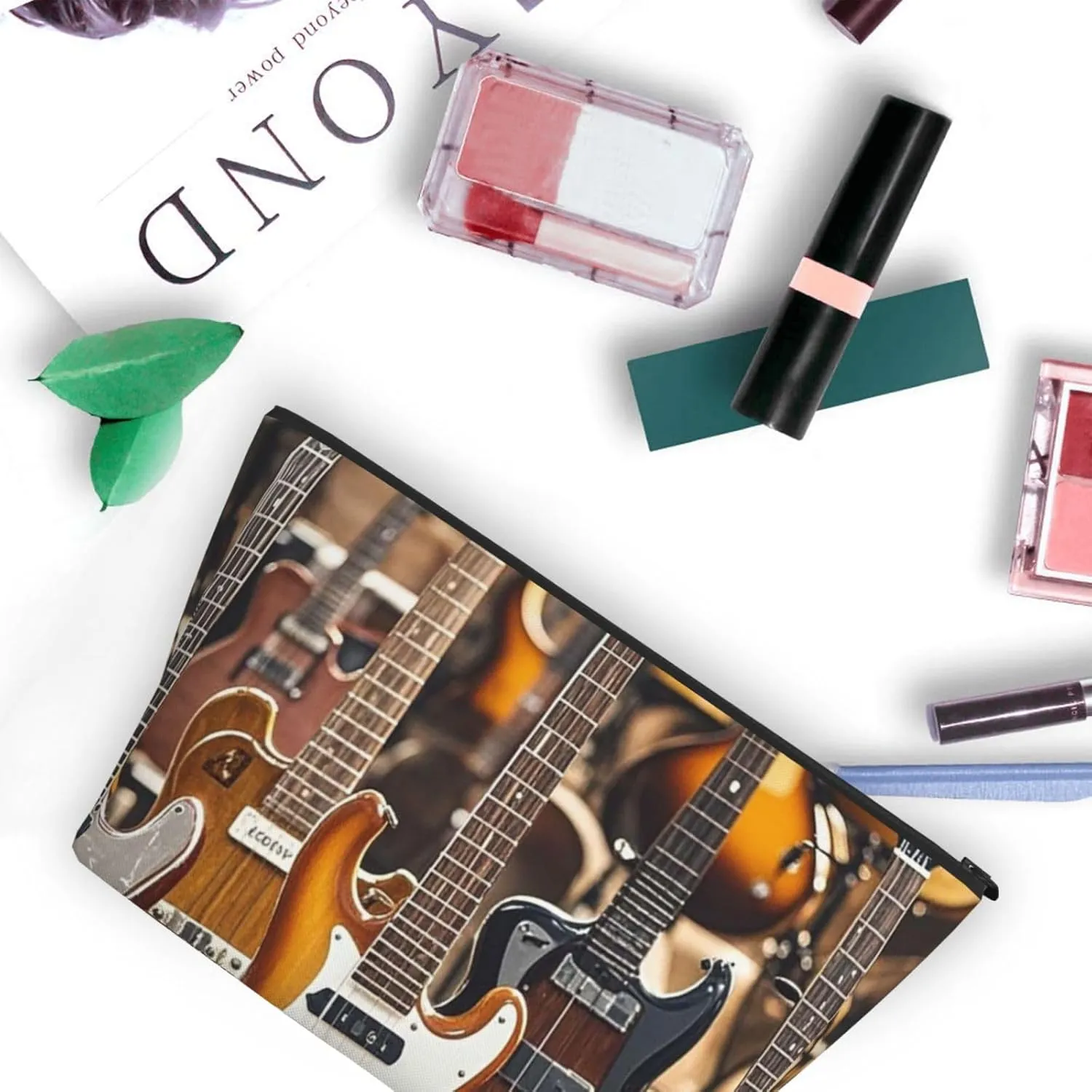 Cosmetic Bag Portable Makeup Bag Guitar Bass Music Musical Instruments Toiletry Bag Large Capacity Zipper Pouch Waterproof Toiletry Pouch Makeup Organizer Case for Women Men