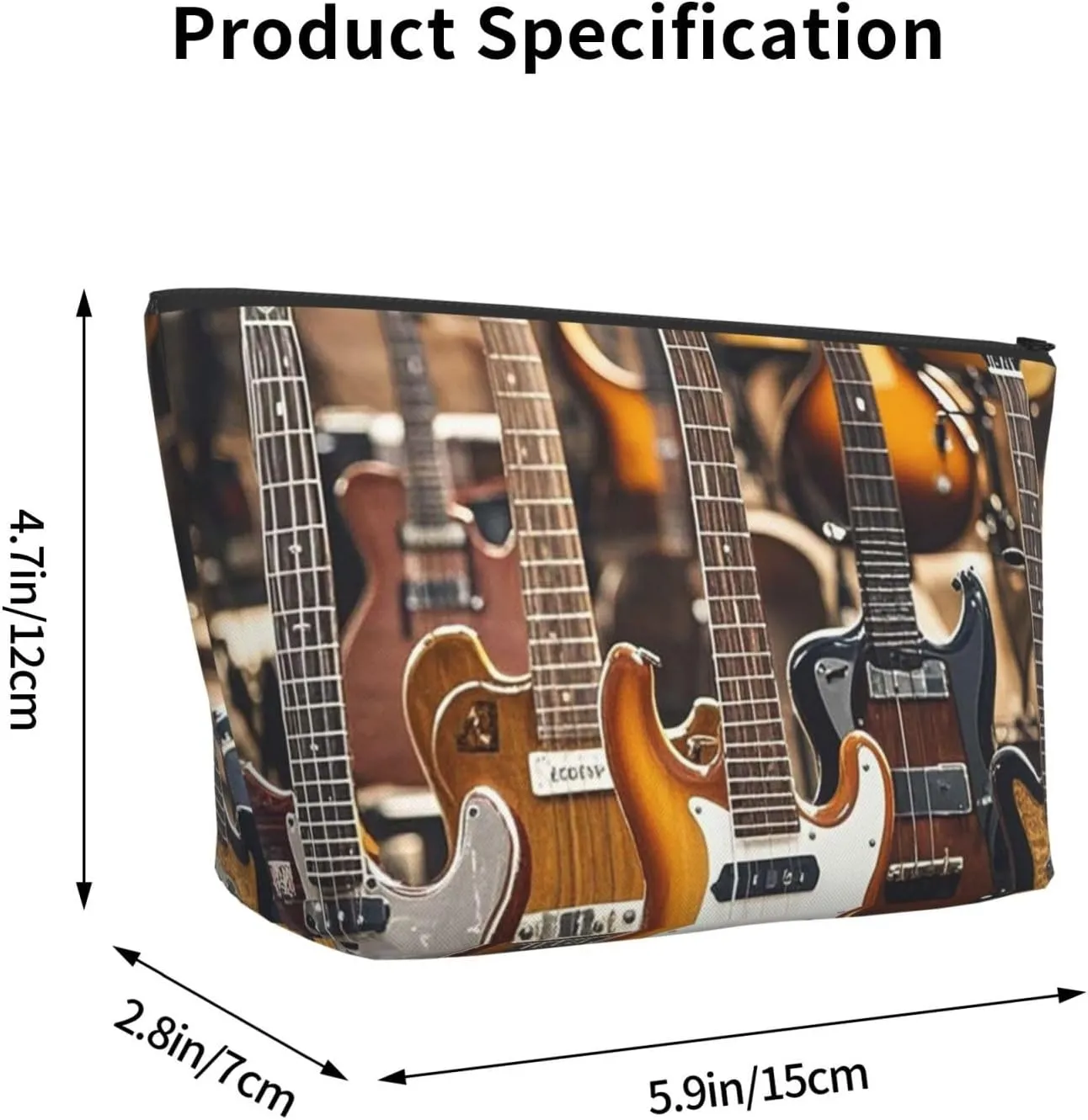 Cosmetic Bag Portable Makeup Bag Guitar Bass Music Musical Instruments Toiletry Bag Large Capacity Zipper Pouch Waterproof Toiletry Pouch Makeup Organizer Case for Women Men