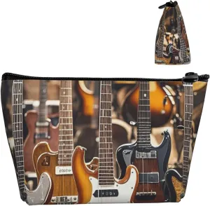 Cosmetic Bag Portable Makeup Bag Guitar Bass Music Musical Instruments Toiletry Bag Large Capacity Zipper Pouch Waterproof Toiletry Pouch Makeup Organizer Case for Women Men