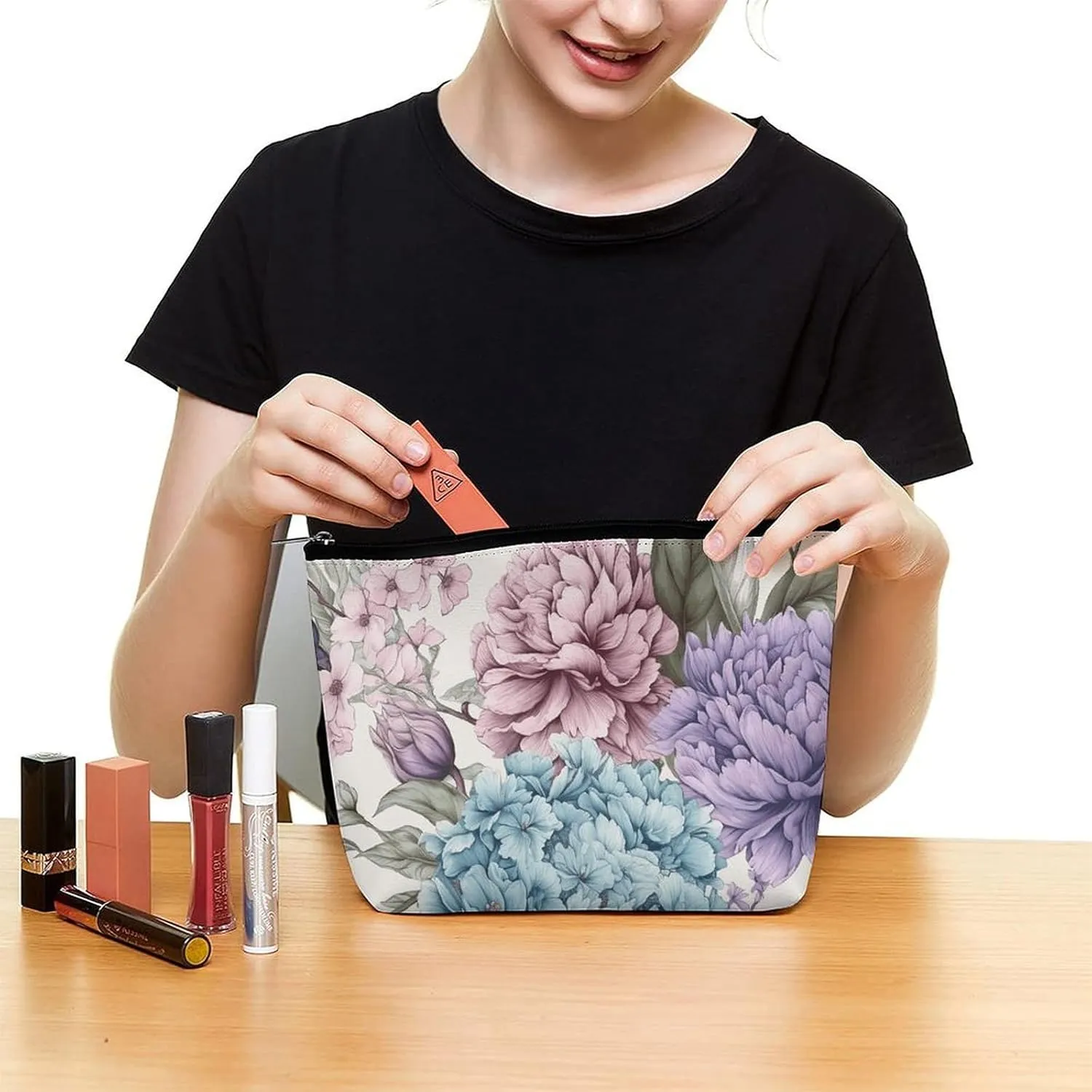 Cosmetic Bag Travel Makeup Bag Waterproof Toiletry Bag Flowers Piled Together Makeup Organizer Case Portable Toiletry Pouch Large Capacity Zipper Pouch for Women Men
