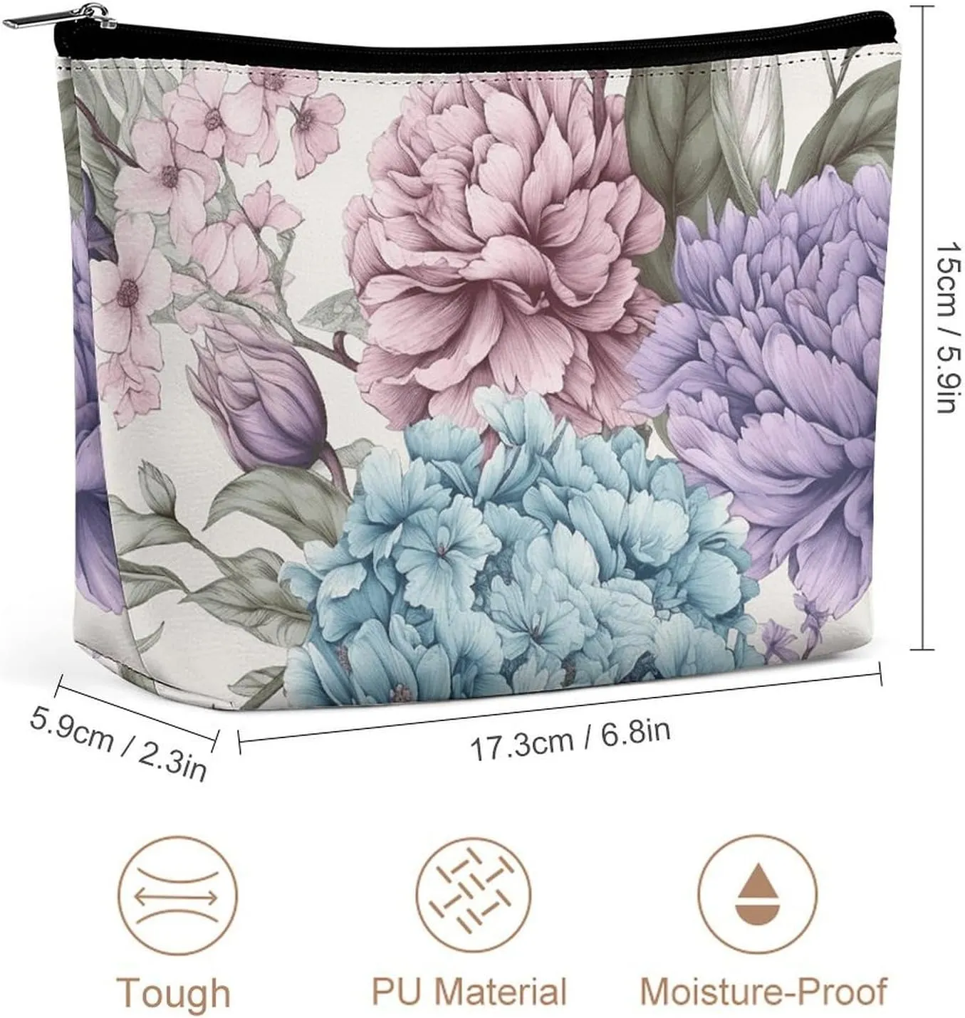 Cosmetic Bag Travel Makeup Bag Waterproof Toiletry Bag Flowers Piled Together Makeup Organizer Case Portable Toiletry Pouch Large Capacity Zipper Pouch for Women Men