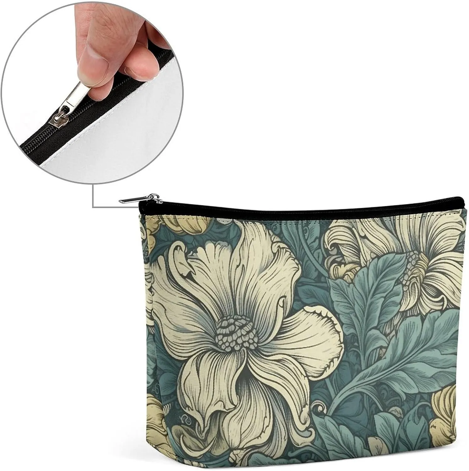 Cosmetic Bag Travel Makeup Bag Waterproof Toiletry Bag Green Pattern Makeup Organizer Case Portable Toiletry Pouch Large Capacity Zipper Pouch for Women Men