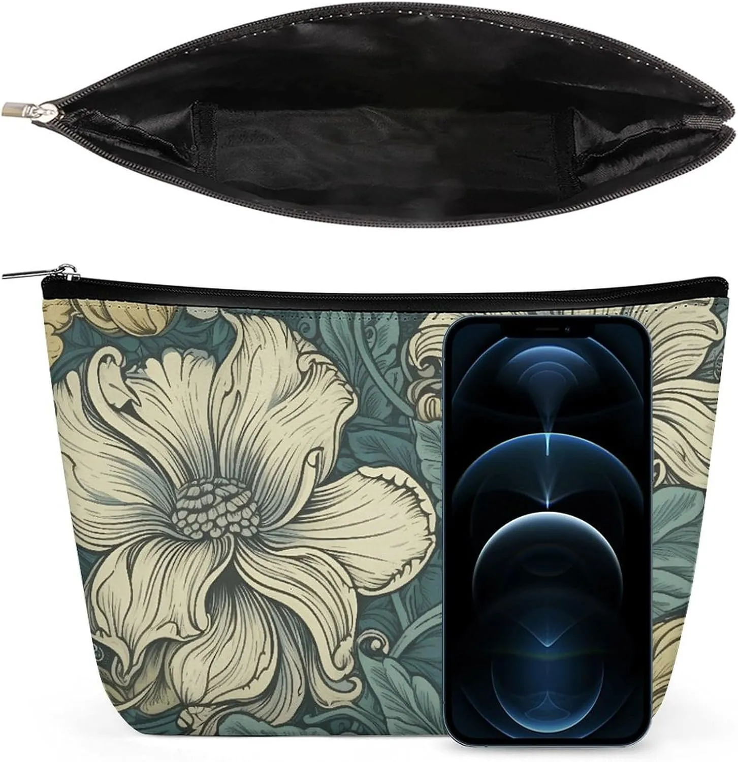 Cosmetic Bag Travel Makeup Bag Waterproof Toiletry Bag Green Pattern Makeup Organizer Case Portable Toiletry Pouch Large Capacity Zipper Pouch for Women Men