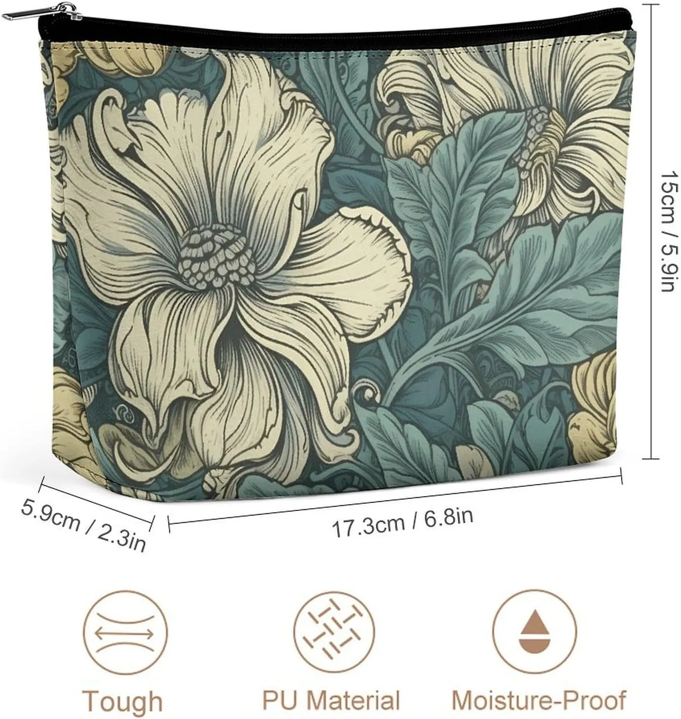 Cosmetic Bag Travel Makeup Bag Waterproof Toiletry Bag Green Pattern Makeup Organizer Case Portable Toiletry Pouch Large Capacity Zipper Pouch for Women Men