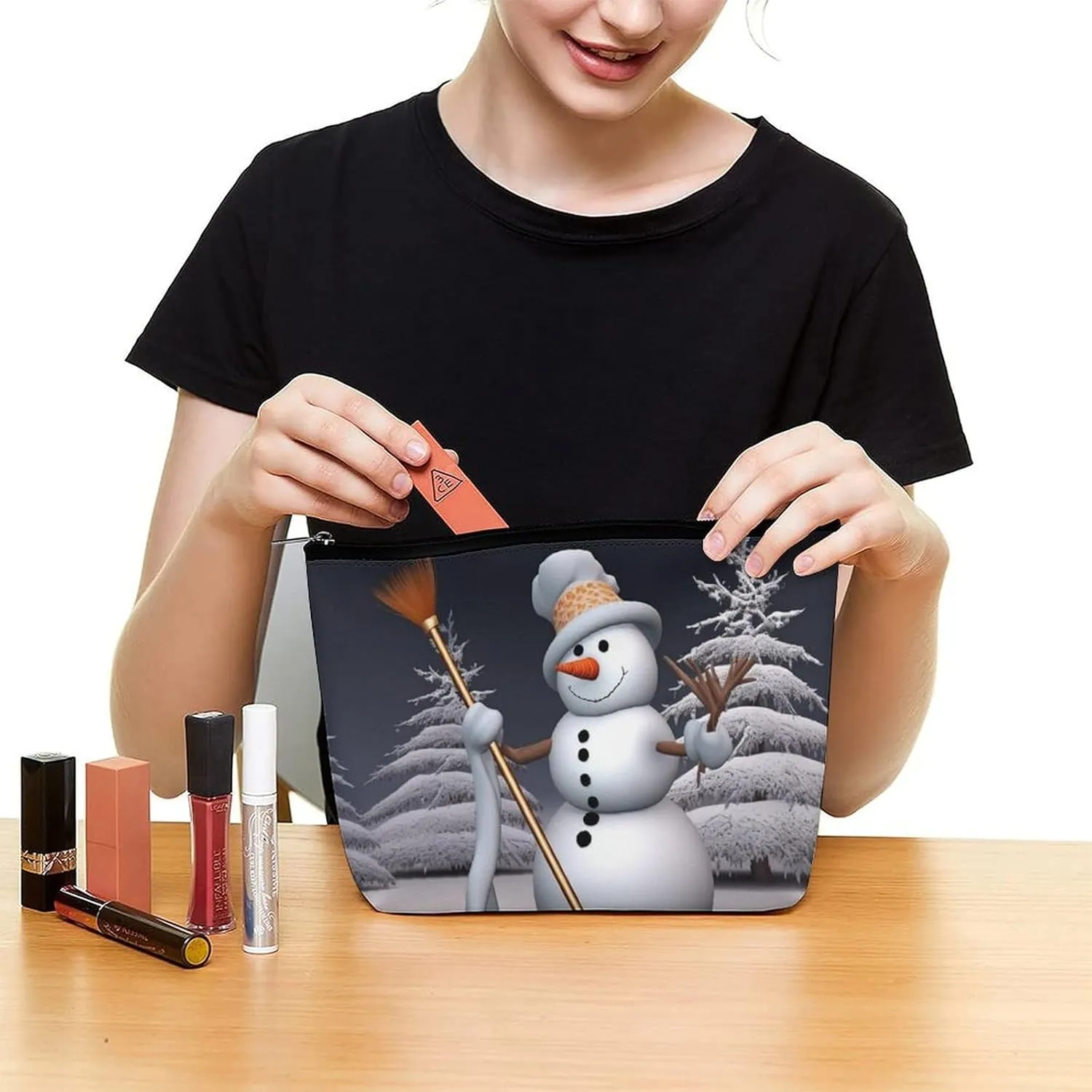 Cosmetic Bag Travel Makeup Bag Waterproof Toiletry Bag Hardworking Snowman Makeup Organizer Case Portable Toiletry Pouch Large Capacity Zipper Pouch for Women Men