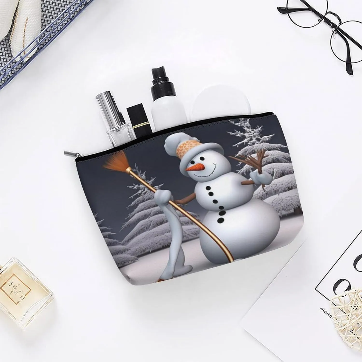Cosmetic Bag Travel Makeup Bag Waterproof Toiletry Bag Hardworking Snowman Makeup Organizer Case Portable Toiletry Pouch Large Capacity Zipper Pouch for Women Men