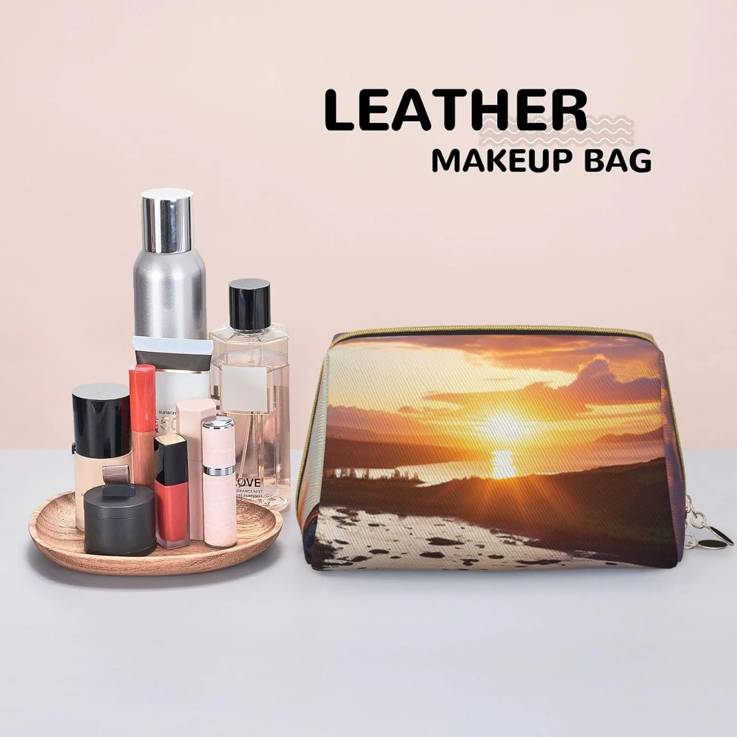 Cosmetic bag Travel Makeup Bag Waterproof Toiletry Pouch Portable Wide open Pouch Beautiful Sunrise Makeup Organizer Case Large Capacity Zipper Pouch Toiletry bag for women