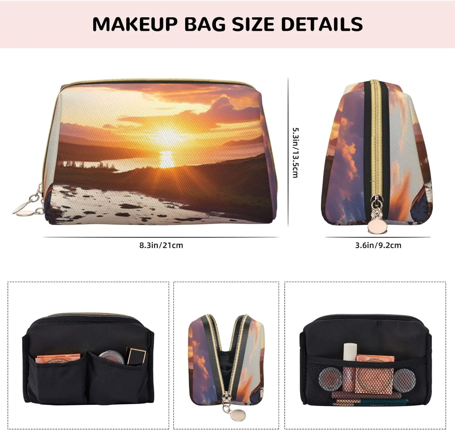 Cosmetic bag Travel Makeup Bag Waterproof Toiletry Pouch Portable Wide open Pouch Beautiful Sunrise Makeup Organizer Case Large Capacity Zipper Pouch Toiletry bag for women