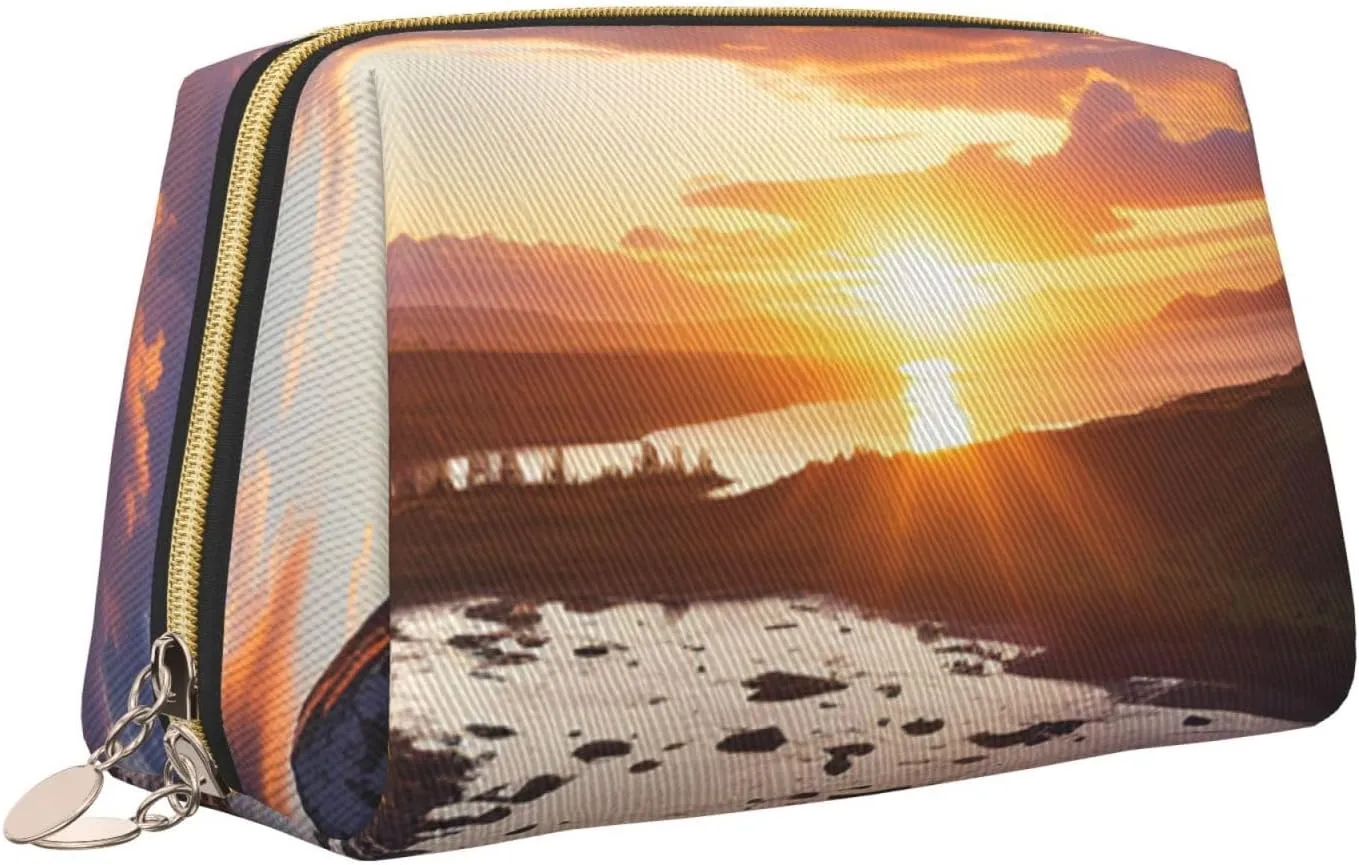 Cosmetic bag Travel Makeup Bag Waterproof Toiletry Pouch Portable Wide open Pouch Beautiful Sunrise Makeup Organizer Case Large Capacity Zipper Pouch Toiletry bag for women
