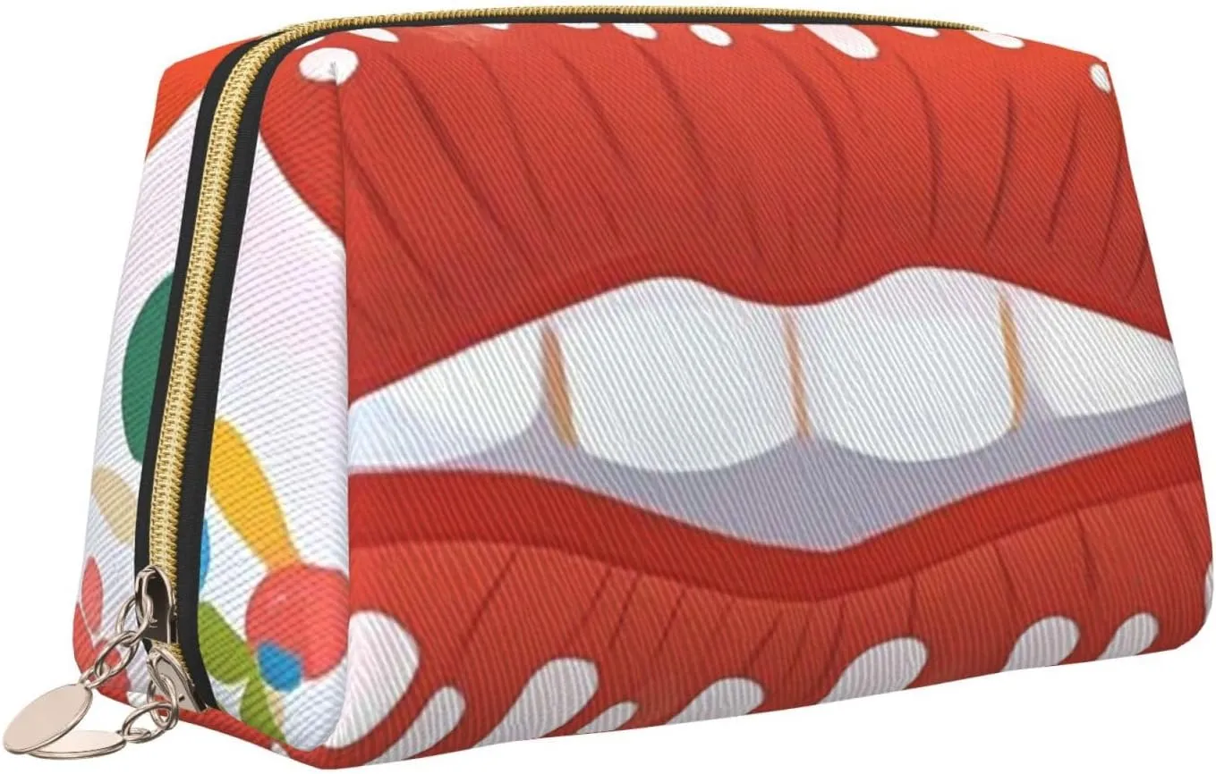 Cosmetic Bag Travel Makeup Bag Waterproof Toiletry Pouch Portable Wide Open Pouch Cute Otter Makeup Organizer Case Large Capacity Zipper Pouch Toiletry Bag for Women, Cute Graphic Red Lips, One Size