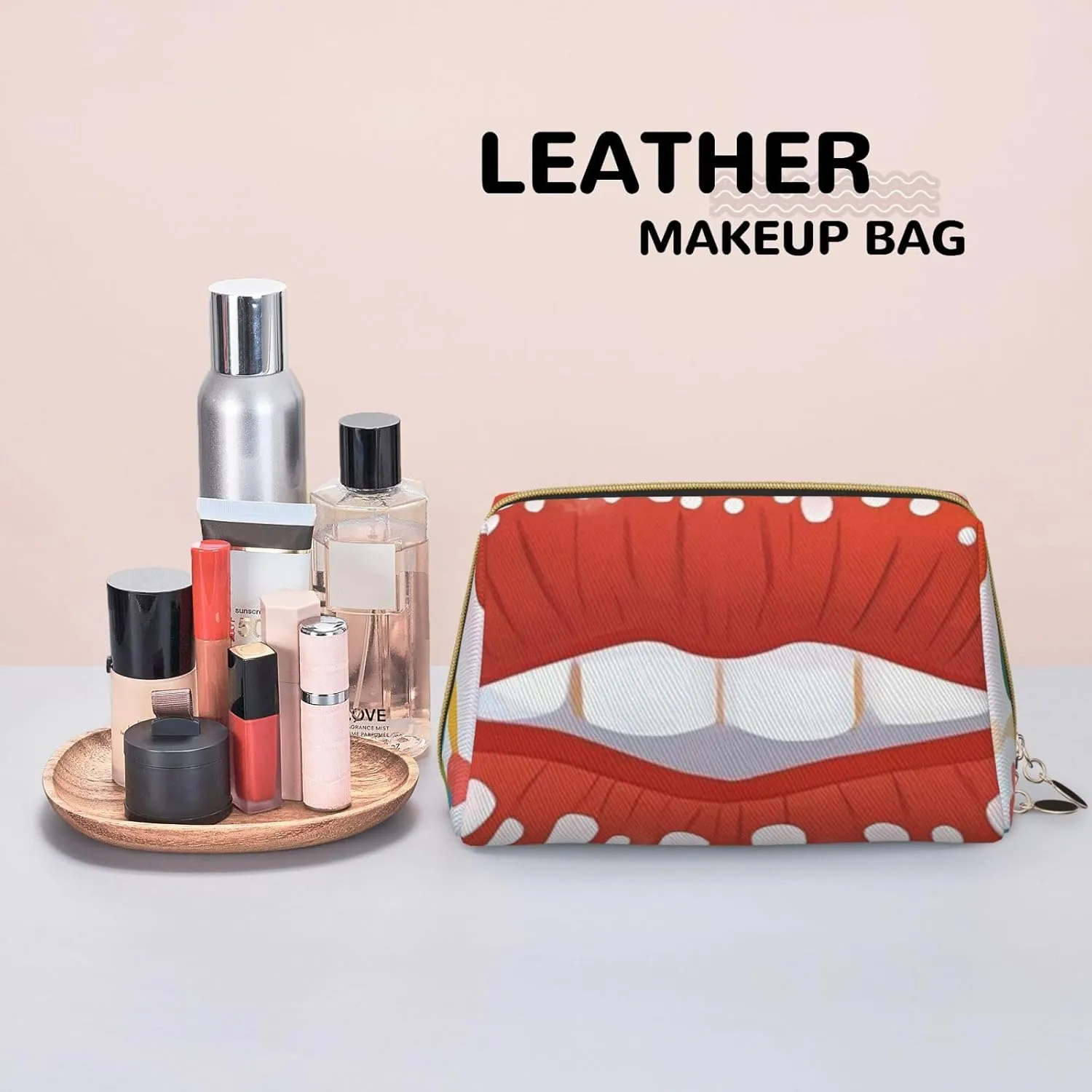 Cosmetic Bag Travel Makeup Bag Waterproof Toiletry Pouch Portable Wide Open Pouch Cute Otter Makeup Organizer Case Large Capacity Zipper Pouch Toiletry Bag for Women, Cute Graphic Red Lips, One Size
