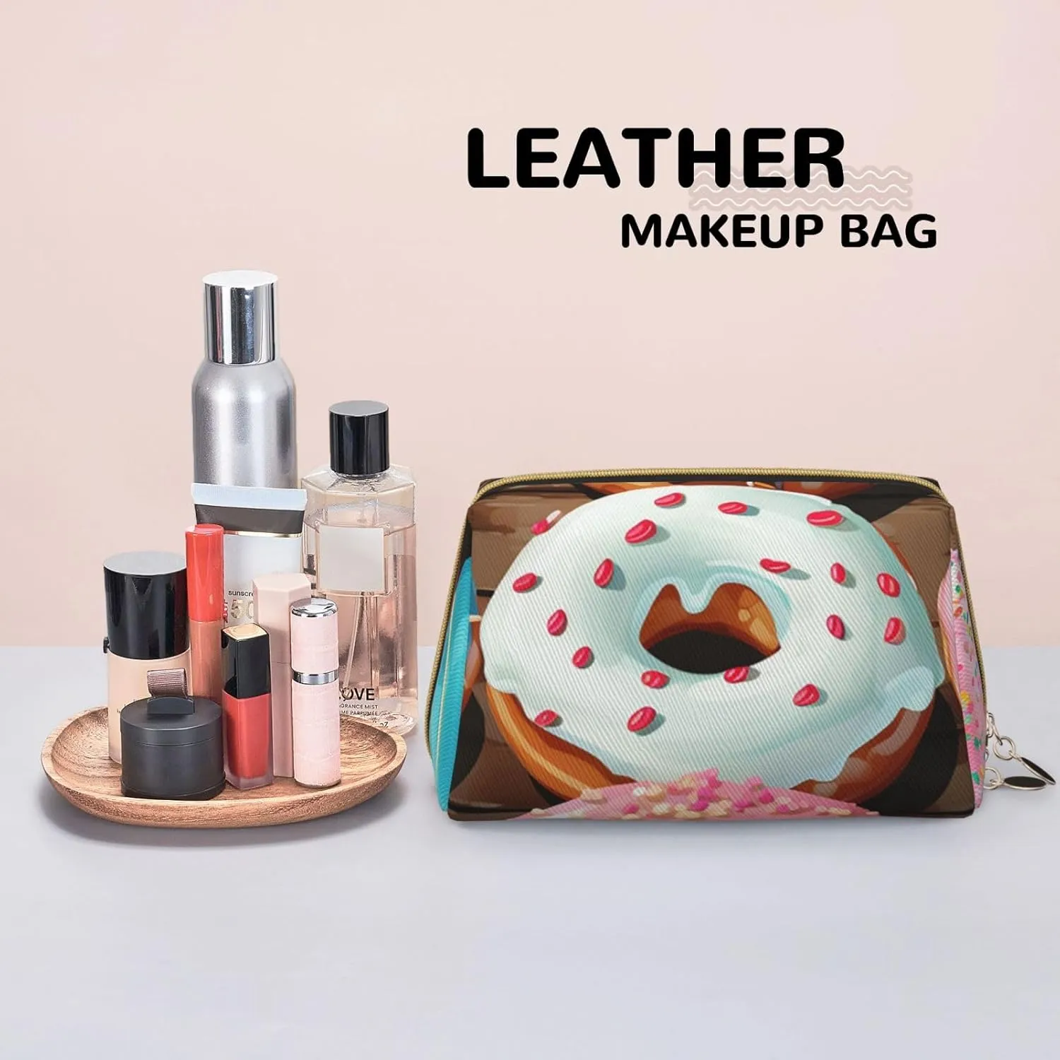 Cosmetic bag Travel Makeup Bag Waterproof Toiletry Pouch Portable Wide open Pouch Donuts Makeup Organizer Case Large Capacity Zipper Pouch Toiletry bag for women