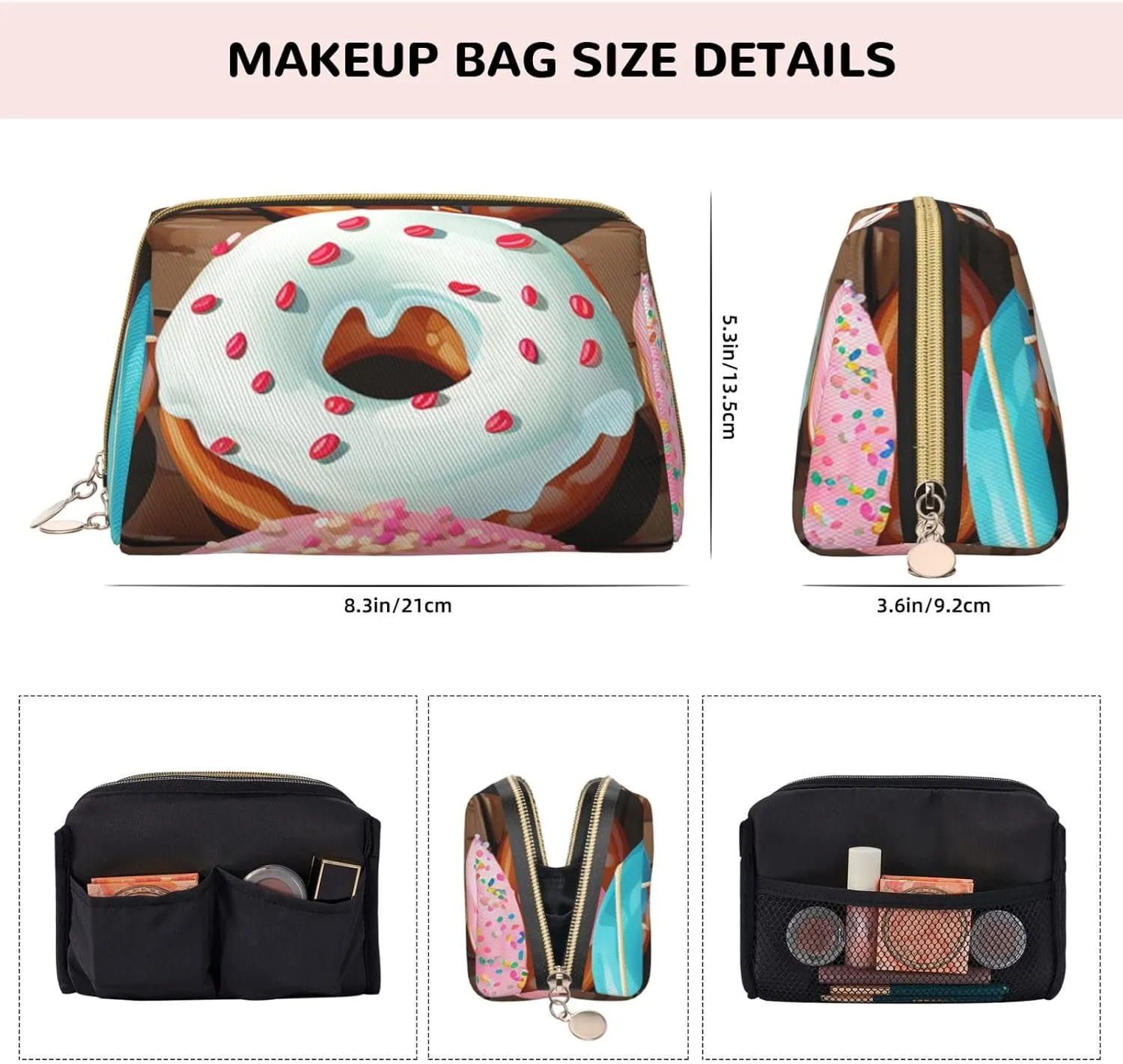 Cosmetic bag Travel Makeup Bag Waterproof Toiletry Pouch Portable Wide open Pouch Donuts Makeup Organizer Case Large Capacity Zipper Pouch Toiletry bag for women