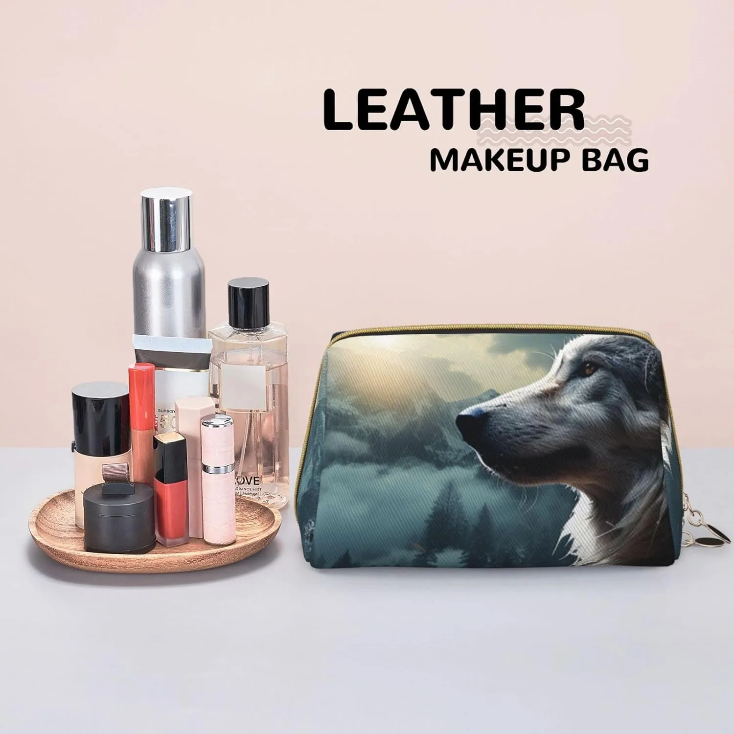Cosmetic bag Travel Makeup Bag Waterproof Toiletry Pouch Portable Wide open Pouch Wolf at night Makeup Organizer Case Large Capacity Zipper Pouch Toiletry bag for women