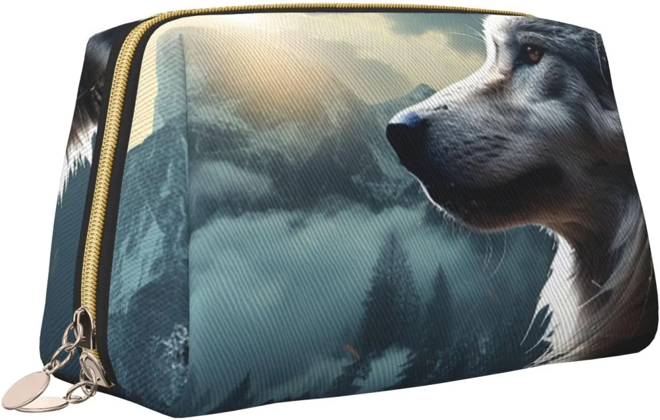 Cosmetic bag Travel Makeup Bag Waterproof Toiletry Pouch Portable Wide open Pouch Wolf at night Makeup Organizer Case Large Capacity Zipper Pouch Toiletry bag for women