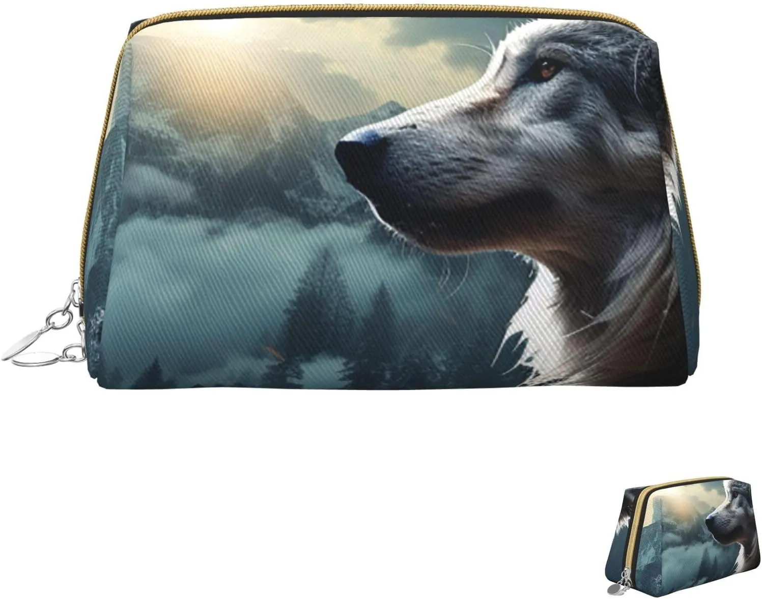 Cosmetic bag Travel Makeup Bag Waterproof Toiletry Pouch Portable Wide open Pouch Wolf at night Makeup Organizer Case Large Capacity Zipper Pouch Toiletry bag for women