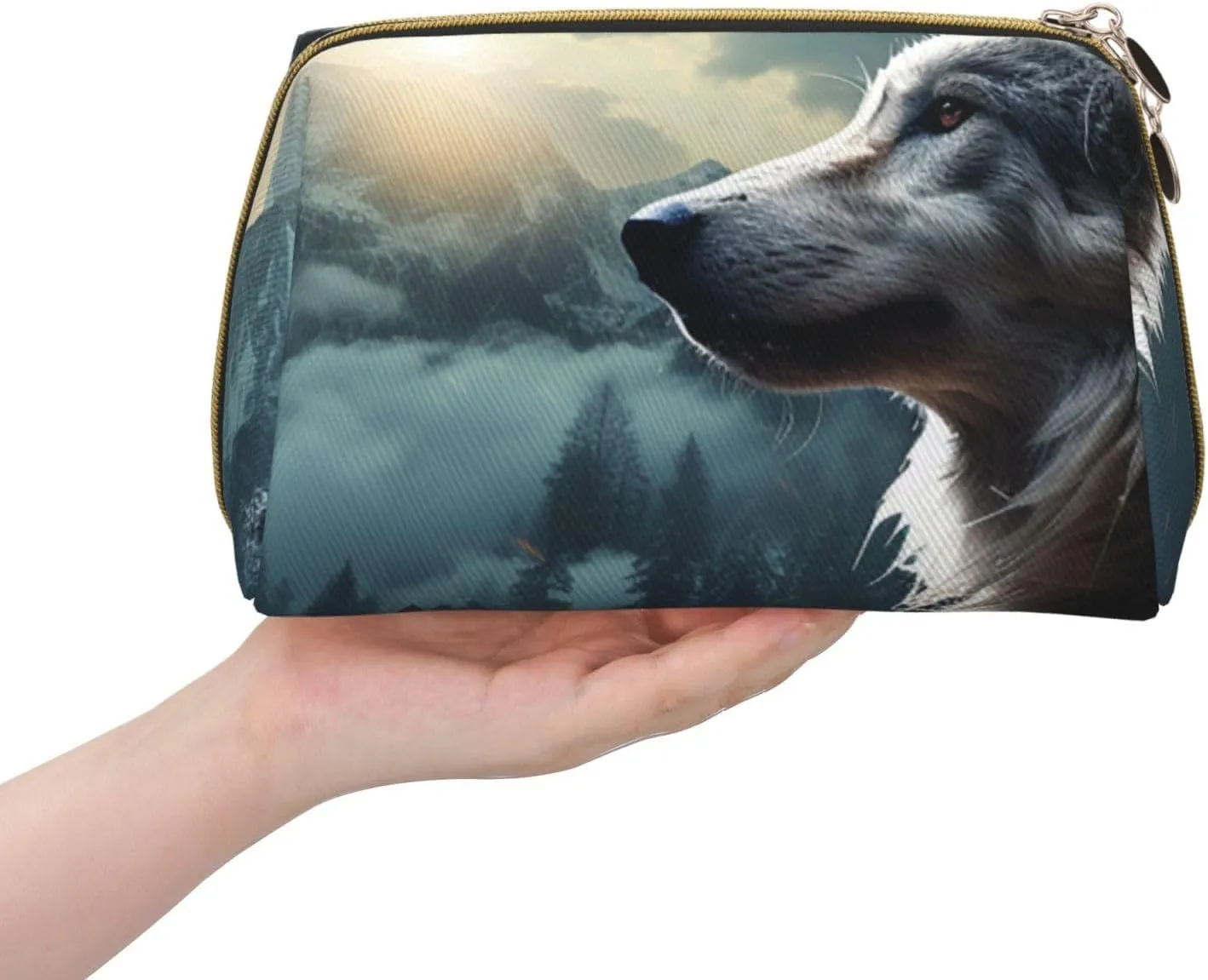 Cosmetic bag Travel Makeup Bag Waterproof Toiletry Pouch Portable Wide open Pouch Wolf at night Makeup Organizer Case Large Capacity Zipper Pouch Toiletry bag for women